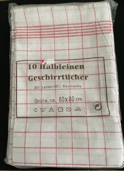 Geschirrtuch 60 x 80 cm Halbleinen rot kariert 10 St. / Pack Preis / Pack