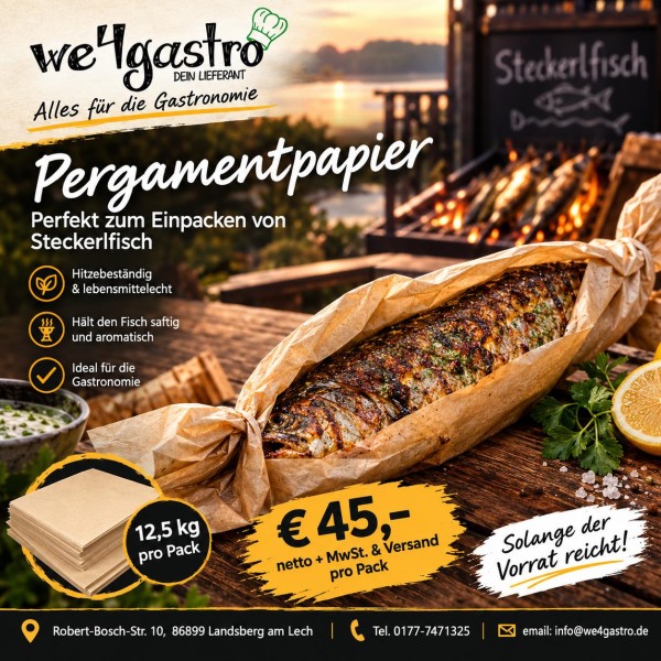 Pergament-Ersatz 1/4 Bogen weiß 37 x 50 cm 12,5 kg pro Karton - Steckerlfisch Papier