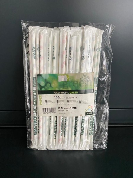 Trinkhalm Papier 24 cm x 0,5 mm bunt einzeln gehüllt 100 Stück pro Pack
